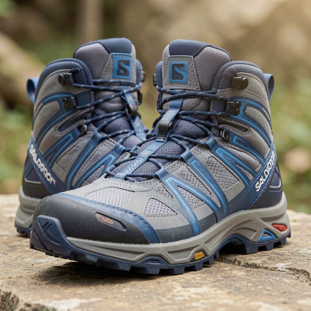 Botas de trekking Salomon X Ultra 4 GTX color gris y azul marino, suela Contagrip, membrana Gore-Tex impermeable y sistema de ajuste rápido Quicklace