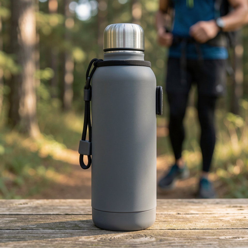 Botella térmica de acero inoxidable de 1 litro color gris grafito con tapa screw-top hermética y funda de silicona protectora para deportes outdoor