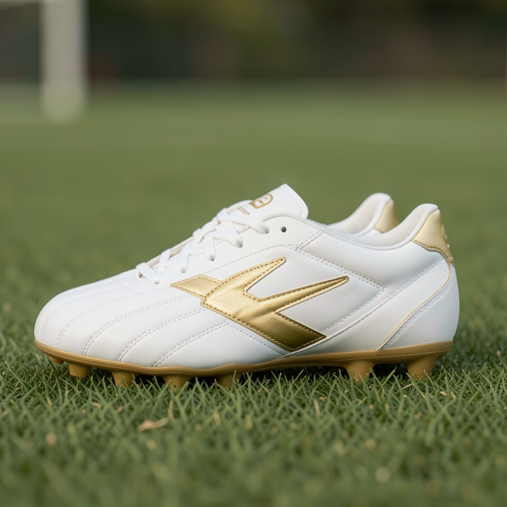 Botines de fútbol Nike Tiempo Legend 10 Elite FG color blanco y dorado, suela de tapones cónicos para césped natural, capellada de cuero K-leather con sistema de ajuste fino