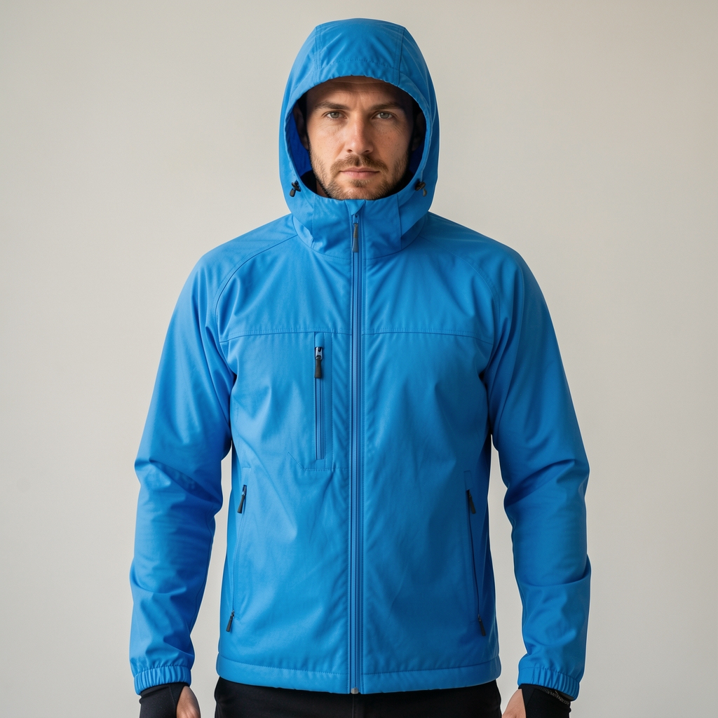 Campera wind-stopper Adidas Own The Run masculina color azul eléctrico con capucha desmontable, costuras selladas y bolsillos con cierre lateral