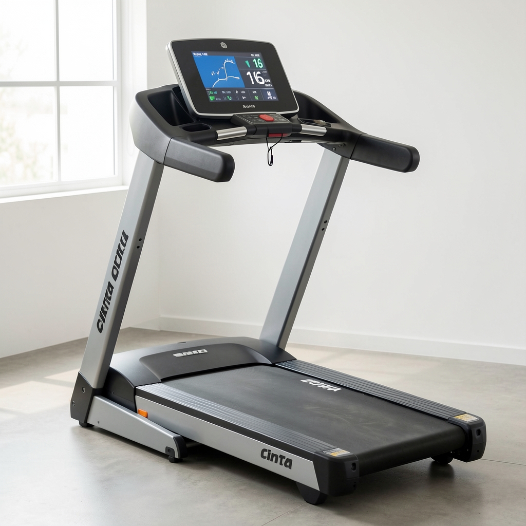 Cinta de correr eléctrica de uso doméstico color gris y negro con pantalla LCD, velocidad máxima 16 km/h, superficie de 130x45 cm y inclinación ajustable